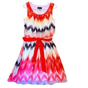 AGB Women's‎ Medium Chevron Sleeveless Fit Flare Dress Red/Orange Blk White
